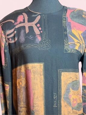Vintage 90s Black Dress with Red and Brown Design